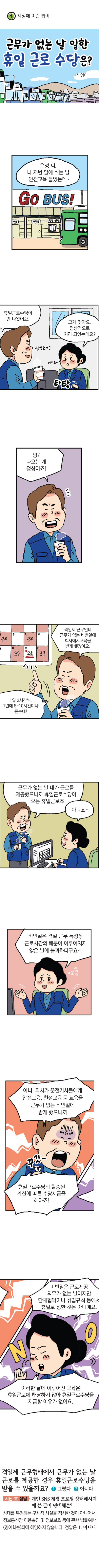 <법나들이 2021년 1월> 근무가 없는 날 일한 휴일 근로 수당은?