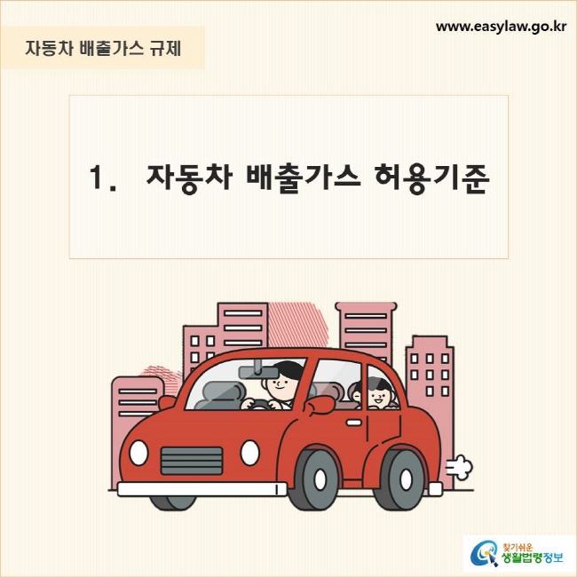 자동차 배출가스 규제
1. 자동차 배출가스 허용기준
찾기쉬운 생활법령정보 로고
www.easylaw.go.kr
