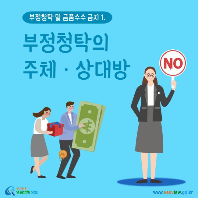 부정청탁 및 금품수수 금지 1. 부정청탁의 주체 상대방 찾기 쉬운 생활법령정보 www.easylaw.go.kr