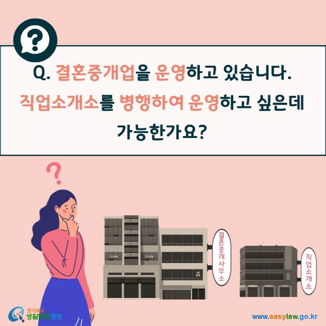 Q. 결혼중개업을 운영하고 있습니다.  직업소개소를 병행하여 운영하고 싶은데  가능한가요? 