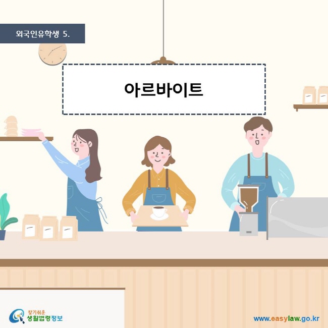 외국인유학생 5. 아르바이트 찾기쉬운생활법령정보 로고 www.easylaw.go.kr