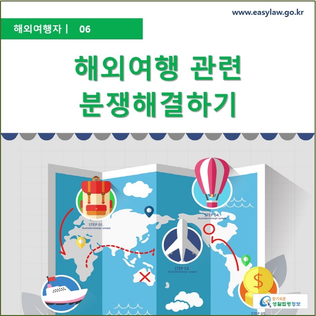 해외여행자  ㅣ  06 해외여행 관련 분쟁해결하기 www.easylaw.go.kr 찾기 쉬운 생활법령정보 로고
