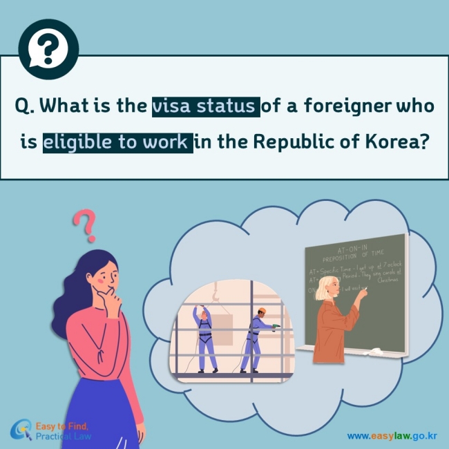 Q. What is the visa status of a foreigner who is eligible to work in the Republic of Korea?