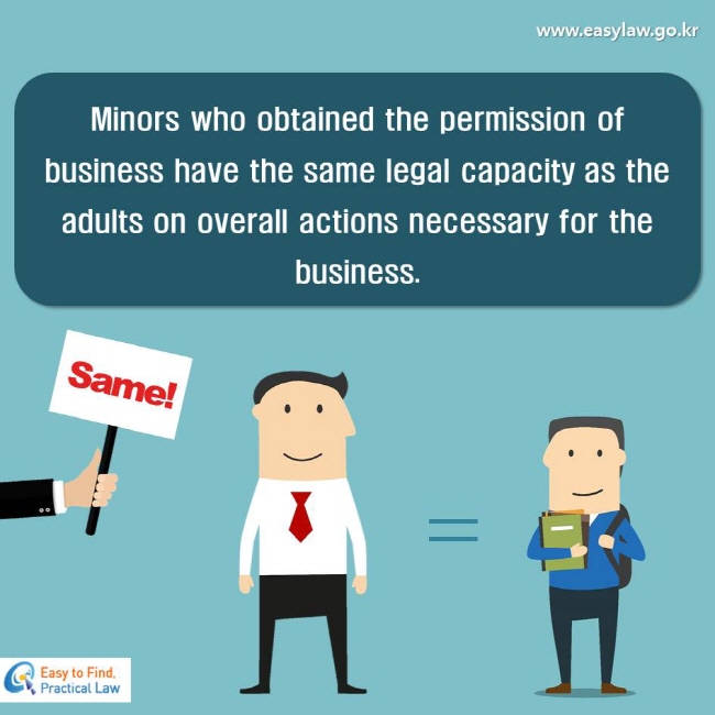 Minors who obtained the permission of business have the same legal capacity as the adults on overall actions necessary for the business.