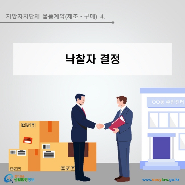 지방자치단체 물품계약(제조·구매) 4. 낙찰자 결정 www.easylaw.go.kr 찾기쉬운 생활법령정보 로고