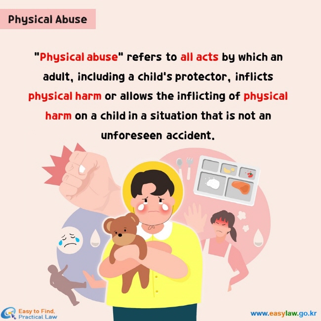 “Physical abuse” refers to all acts by which an adult, including a child's protector, inflicts physical harm or allows the inflicting of physical harm on a child in a situation that is not an unforeseen accident.
