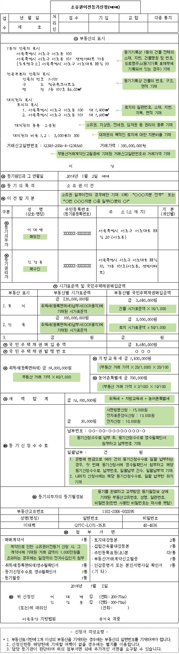 소유권이전등기신청(매매)서 양식