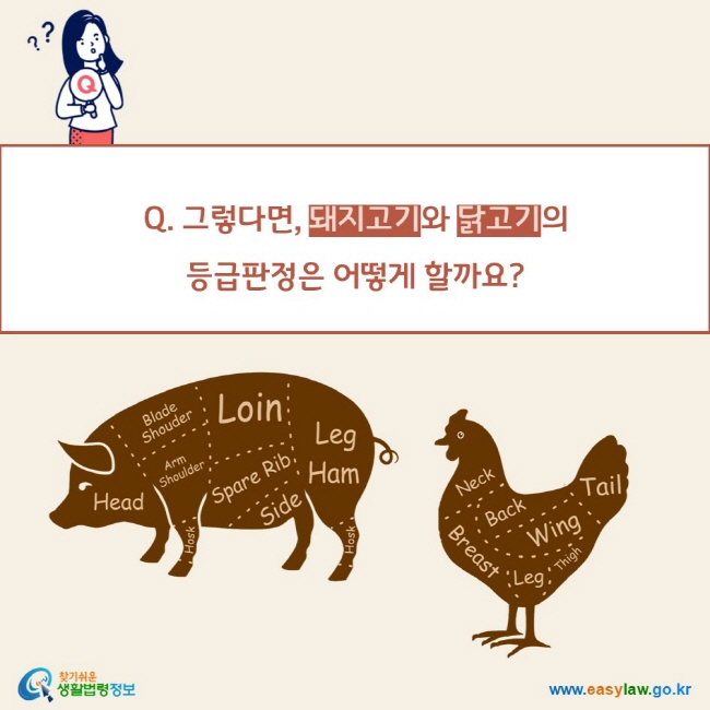 Q. 그렇다면, 돼지고기와 닭고기의  등급판정은 어떻게 할까요?                           