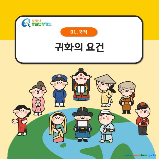 찾기쉬운 생활법령정보 로고  01. 국적  귀화의 요건  www.easylaw.go.kr 