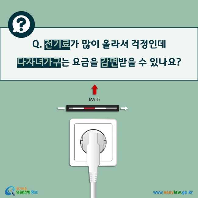 Q. 전기료가 많이 올라서 걱정인데 다자녀가구는 요금을 감면받을 수 있나요?