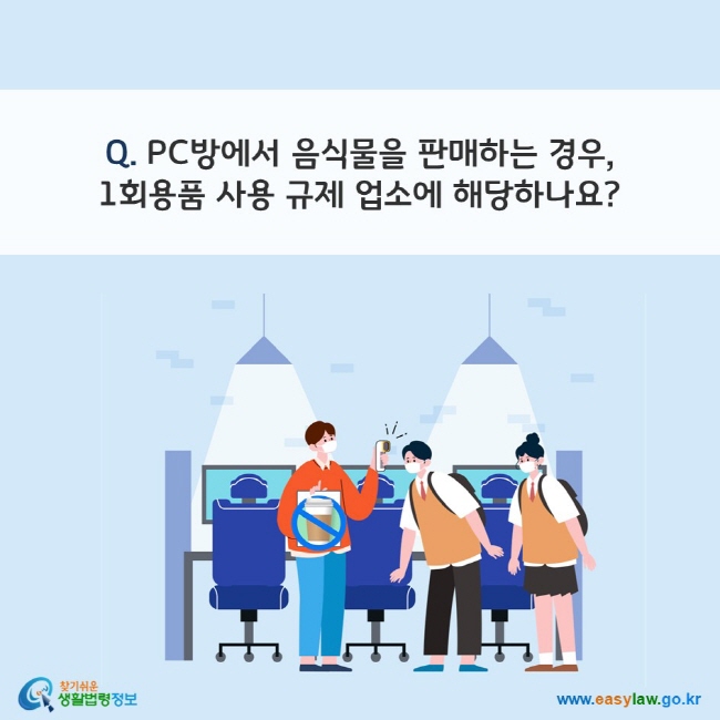 Q. PC방에서 음식물을 판매하는 경우,  1회용품 사용 규제 업소에 해당하나요?