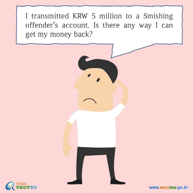 I transmitted KRW 5 million to a Smishing offender’s account. Is there any way I can get my money back?