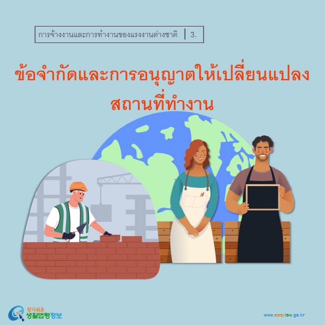 การจ้างงานและการทำงานของแรงงานต่างชาติ ┃3. ข้อจำกัดและการอนุญาตให้เปลี่ยนแปลงสถานที่ทำงาน www.easylaw.go.kr