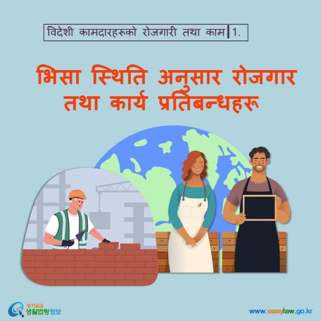 विदेशी कामदारहरूको रोजगारी तथा काम┃1.  भिसा स्थिति अनुसार रोजगार तथा कार्य प्रतिबन्धहरू www.easylaw.go.kr