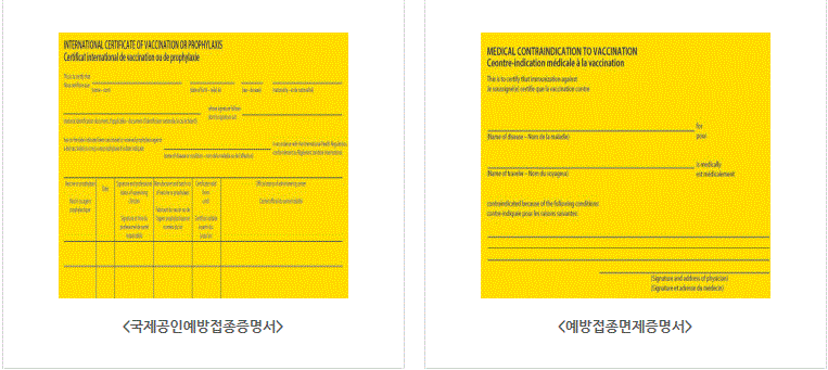 검역소에서 예방접종을 받았음을 증명하는 증명서로 일부 국가에서 출입국 수속 시 이 증명서를 확인하고 있습니다.