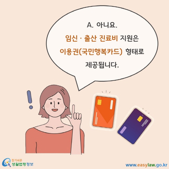 아니요. 임신ㆍ출산 진료비 지원은 이용권(국민행복카드) 형태로 제공됩니다.