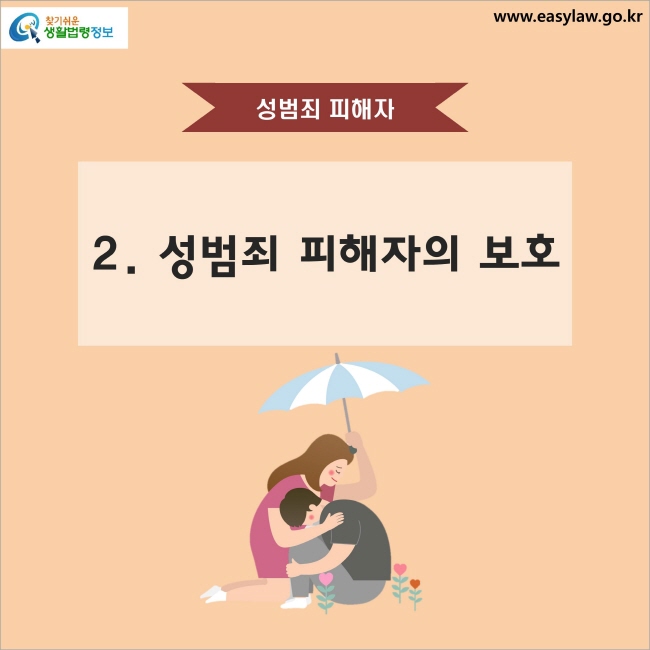 성범죄 피해자 2. 성범죄 피해자의 보호 찾기쉬운 생활법령정보 www.easylaw.go.kr
