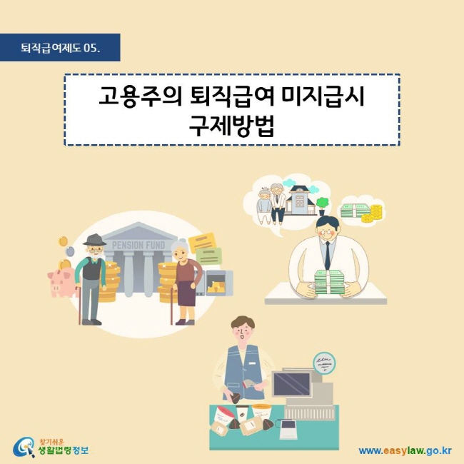 퇴직급여제도 05. 고용주의 퇴직급여 미지급시 구제방법
찾기쉬운 생활법령정보 로고
www.easylaw.go.kr