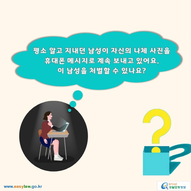 평소 알고 지내던 남성이 자신의 나체 사진을 휴대폰 메시지로 계속 보내고 있어요. 이 남성을 처벌할 수 있나요? 