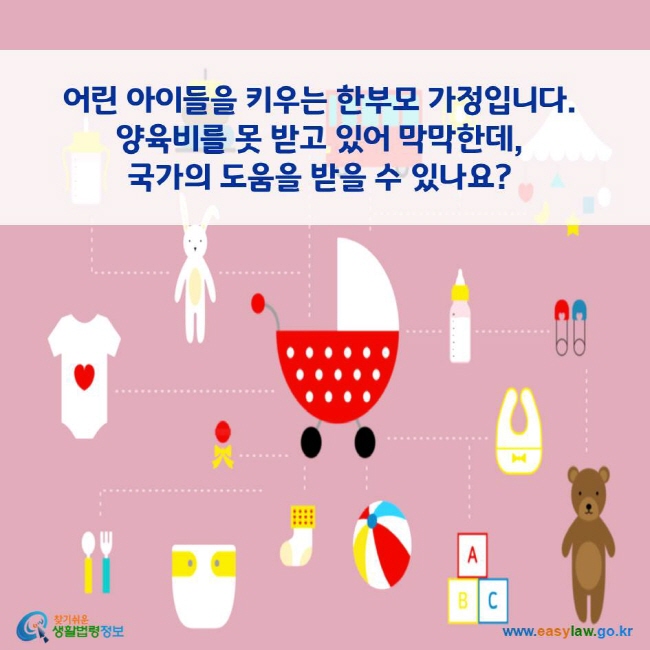 어린 아이들을 키우는 한부모 가정입니다. 양육비를 못 받고 있어 막막한데, 국가의 도움을 받을 수 있나요?