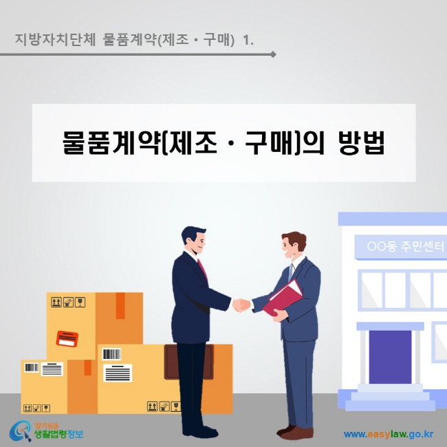 지방자치단체 물품계약(제조·구매) 1. 물품계약(제조ㆍ구매)의 방법 www.easylaw.go.kr 찾기쉬운 생활법령정보 로고