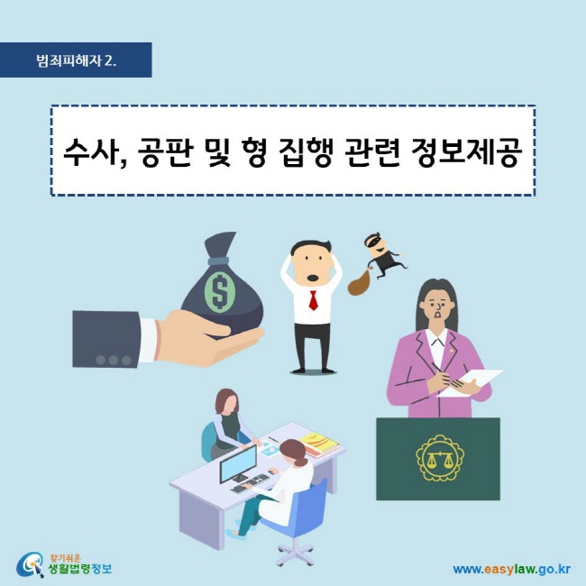 범죄피해자 2. 수사, 공판 및 형 집행 관련 정보제공
찾기쉬운 생활법령정보 로고
