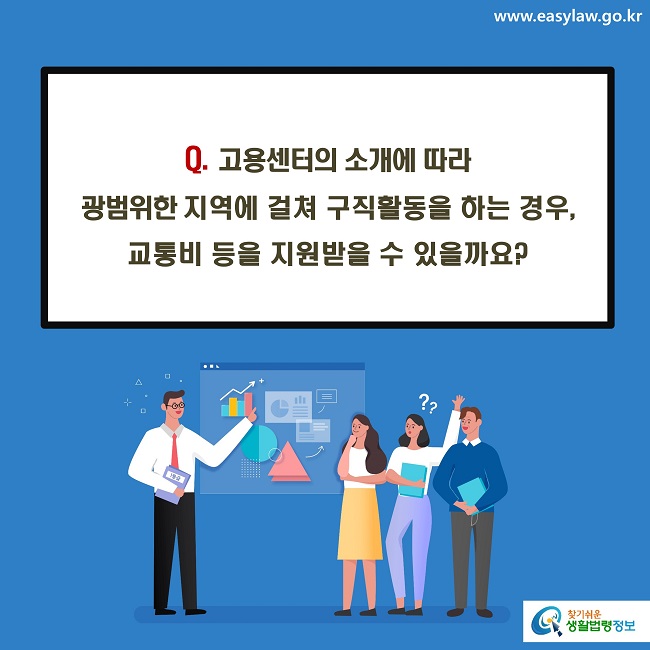 Q. 고용센터의 소개에 따라 
광범위한 지역에 걸쳐 구직활동을 하는 경우, 
교통비 등을 지원받을 수 있을까요?
