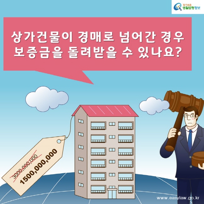 찾기쉬운생활법령정보www.easylaw.go.kr상가건물이 경매로 넘어간 경우 보증금을 돌려받을 수 있나요?