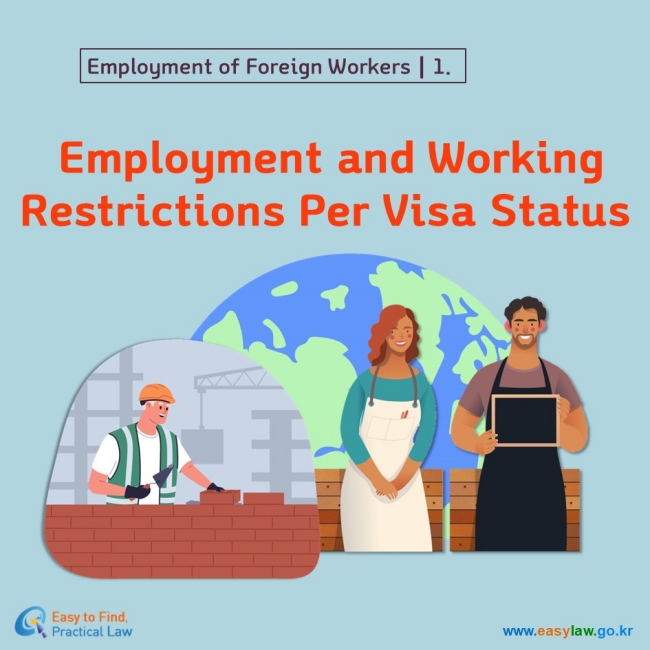 Employment of Foreign Workers ┃  1. Employment and Working Restrictions Per Visa Status www.easylaw.go.kr