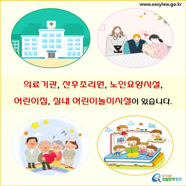 의료기관, 산후조리원, 노인요양시설, 
어린이집, 실내 어린이놀이시설이 있습니다