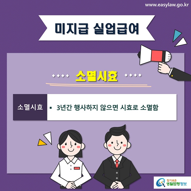 미지급 실업급여
소멸시효
소멸시효
3년간 행사하지 않으면 시효로 소멸함
