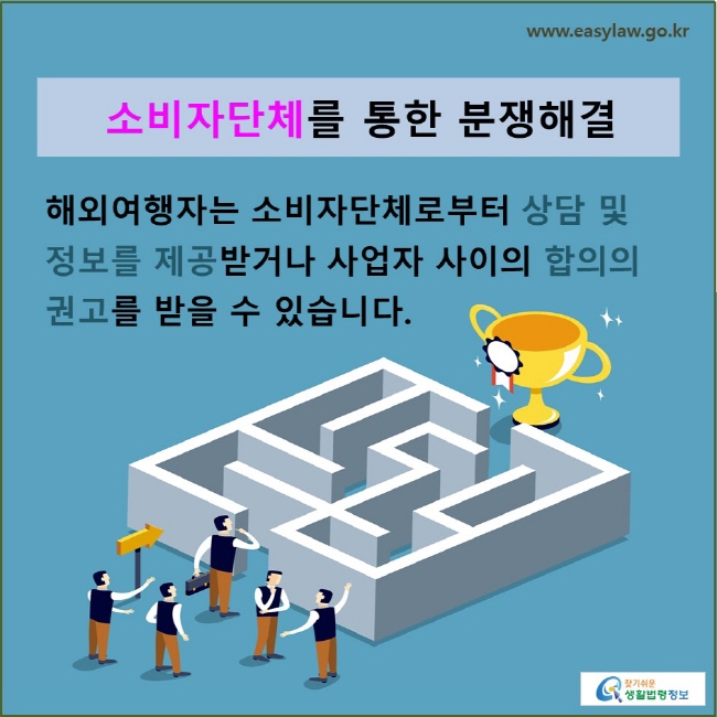 소비자단체를 통한 분쟁해결: 해외여행자는 소비자단체에 상담 및 정보를 제공받거나 해외여행자와 사업자 사이의 합의의 권고를 받을 수 있습니다.
