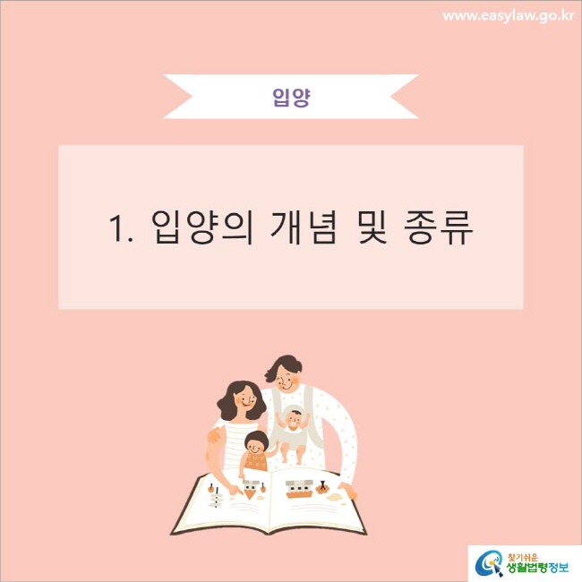 입양
1. 입양의 개념 및 종류
www.easylaw.go.kr 찾기쉬운 생활법령정보 로고