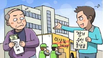 임차인이 이사를 갈 시 임대인에게 관리비에 포함되어 있던 장기수선충당금을 돌려달라고 요구하는 이미지
