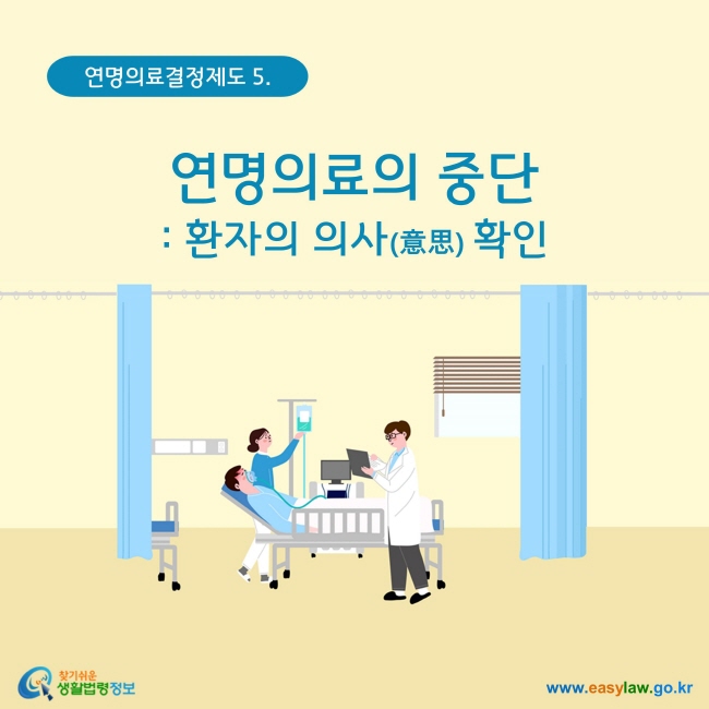 연명의료결정제도. 5 연명의료의 중단: 환자의 의사(意思) 확인 www.easylaw.go.kr 찾기 쉬운 생활법령정보 로고