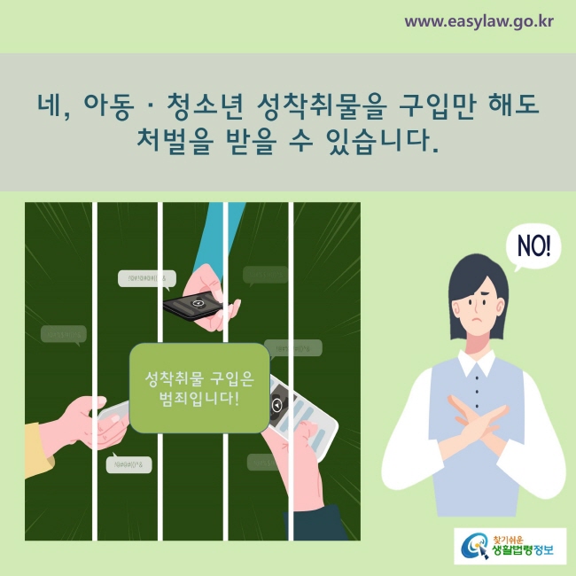 네, 아동·청소년 이용 성착취물을 구입만 해도 처벌을 받을 수 있습니다.