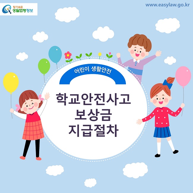 찾기쉬운 생활법령정보 로고 www.easylaw.go.kr 어린이 생활안전 학교안전사고 보상금 지급절차