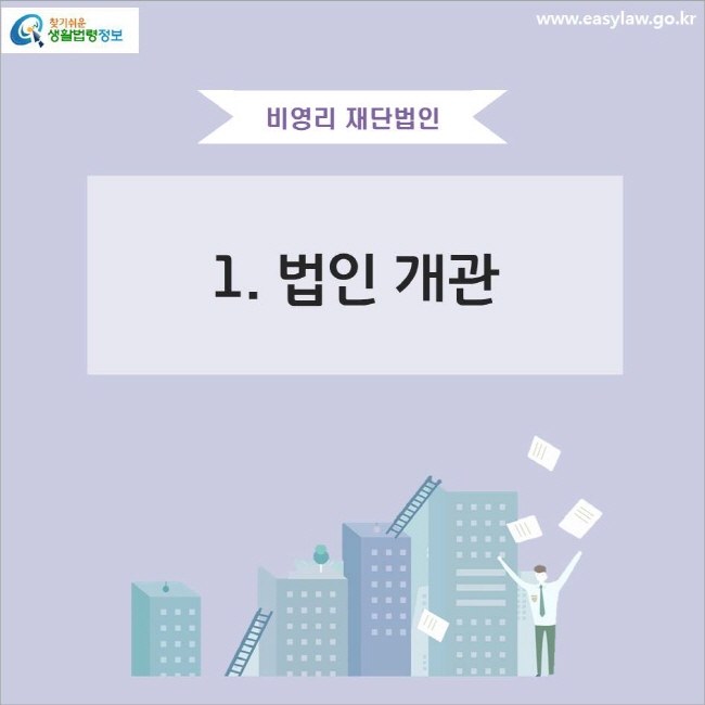 비영리 재단법인
1. 법인 개관
www.easylaw.go.kr 찾기쉬운 생활법령정보 로고