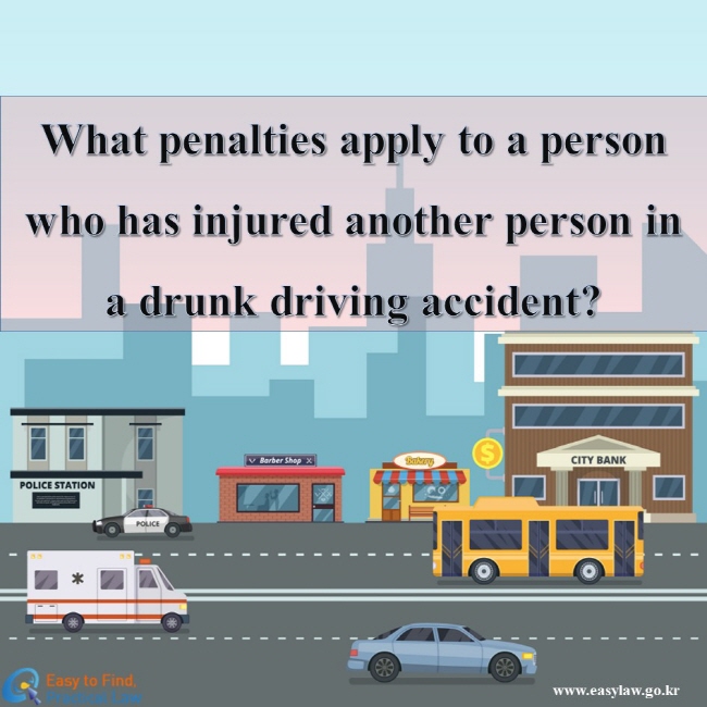 What penalties apply to a person who has injured another person in a drunk driving accident? www.easylaw.go.kr Easy to Find, Practical Law Logo
