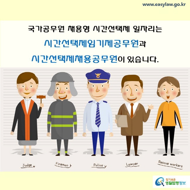 국가공무원 채용형 시간선택제 일자리는 시간선택제임기제공무원과 시간선택제채용공무원이 있습니다.
