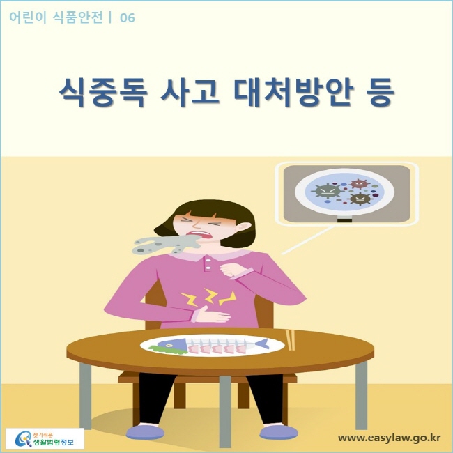 어린이 식품안전 | 06 식중독 사고 대처방안 등
www.easylaw.go.kr 찾기 쉬운 생활법령정보 로고