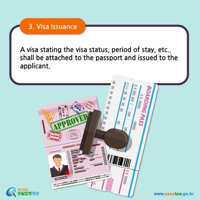 3. Visa Issuance  A visa stating the visa status, period of stay, etc., shall be attached to the passport and issued to the applicant. 