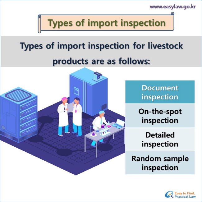 Types of import inspection
Types of import inspection for livestock products are as follows:
Document inspection
On-the-spot inspection
Detailed inspection
Random sample inspection
