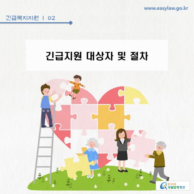 긴급복지지원 | 02 긴급지원 대상자 및 절차
 www.easylaw.go.kr 찾기쉬운 생활법령정보 로고