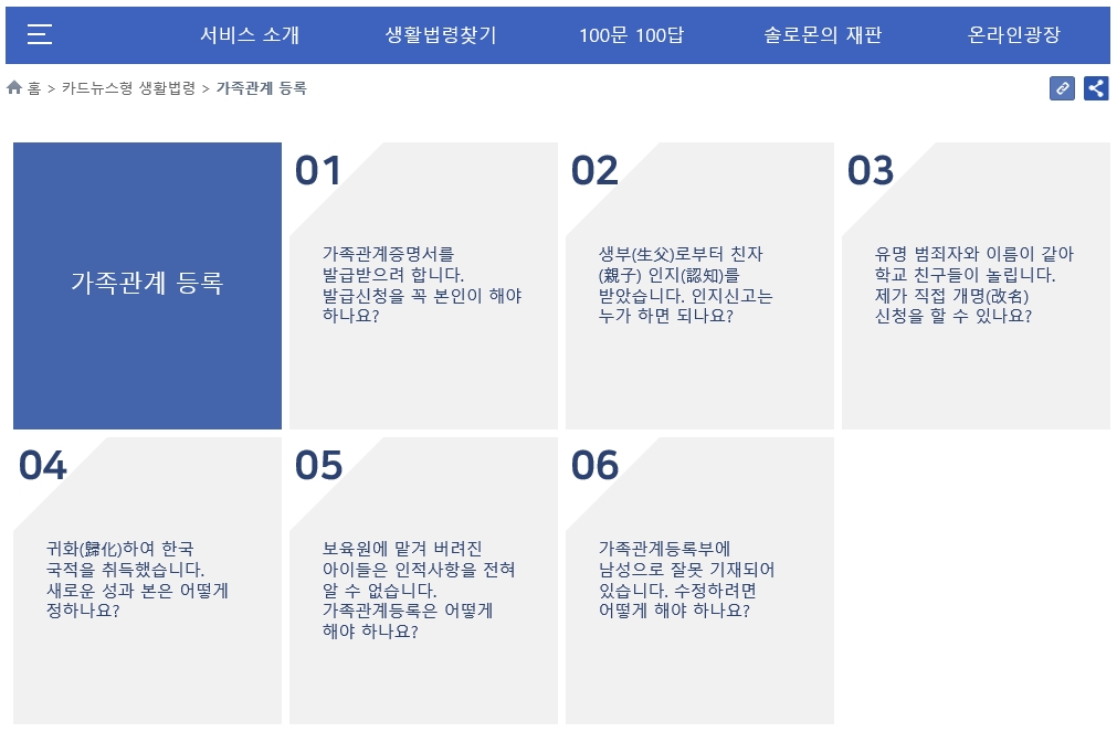 카드뉴스형 키워드 목록 화면