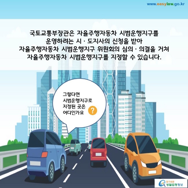 국토교통부장관은 자율주행자동차 시범운행지구를 운영하려는 시ㆍ도지사의 신청을 받아 자율주행자동차 시범운행지구 위원회의 심의ㆍ의결을 거쳐 자율주행자동차 시범운행지구를 지정할 수 있습니다. 
그렇다면 시범운행지구로 지정된 곳은 어디인가요?