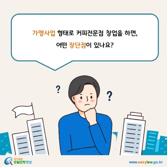 www.easylaw.go.kr 가맹사업 형태로 커피전문점 창업을 하면,  어떤 장단점이 있나요?