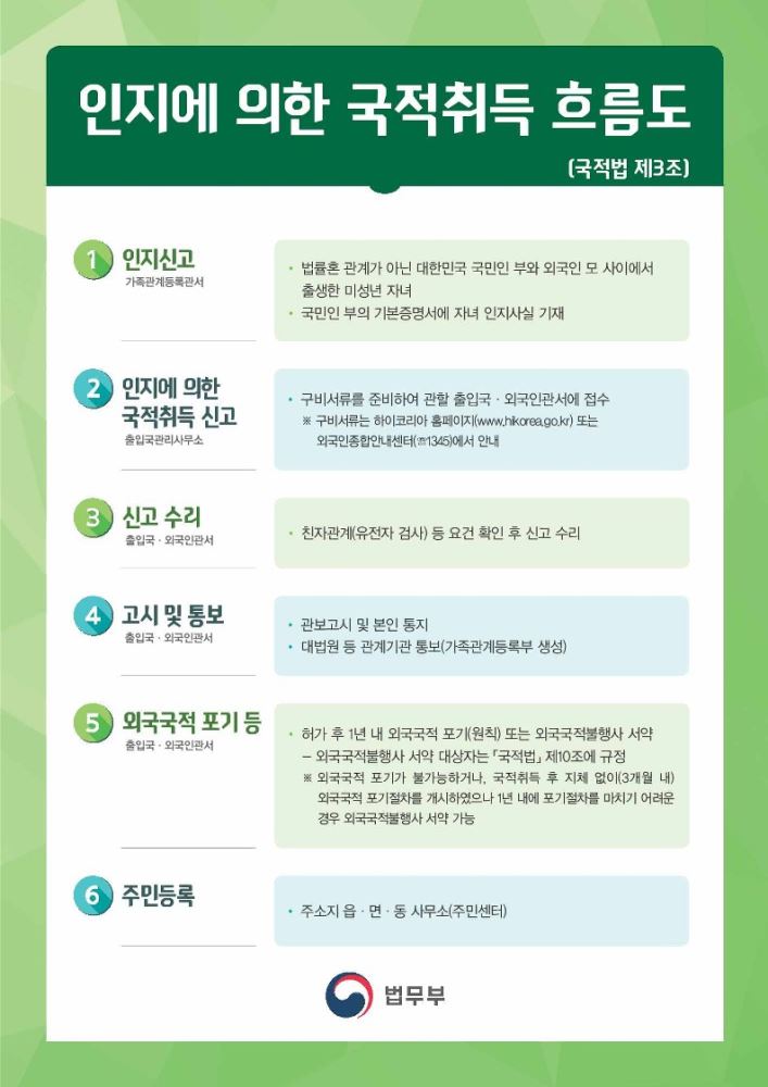 인지에 의한 국적취득 흐름도입니다.