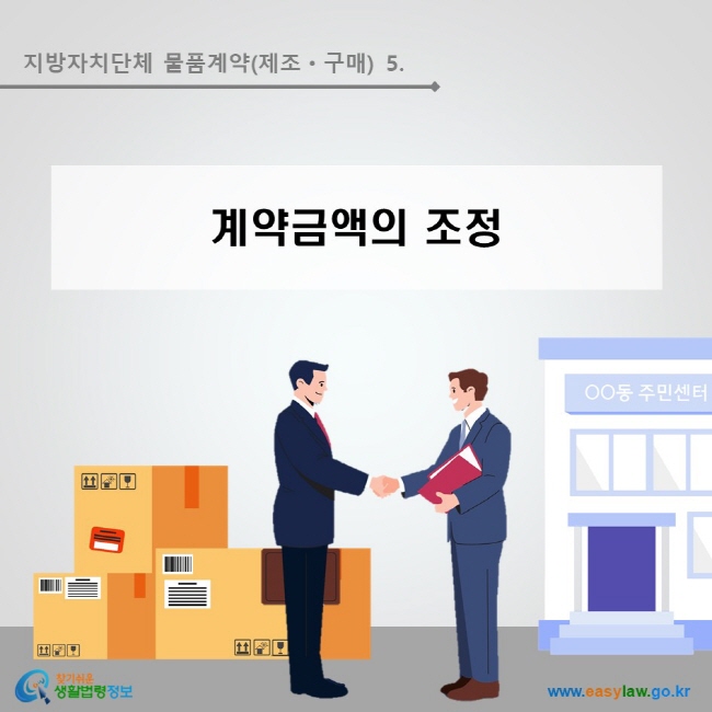 지방자치단체 물품계약(제조·구매) 5. 계약금액의 조정 www.easylaw.go.kr 찾기쉬운 생활법령정보 로고