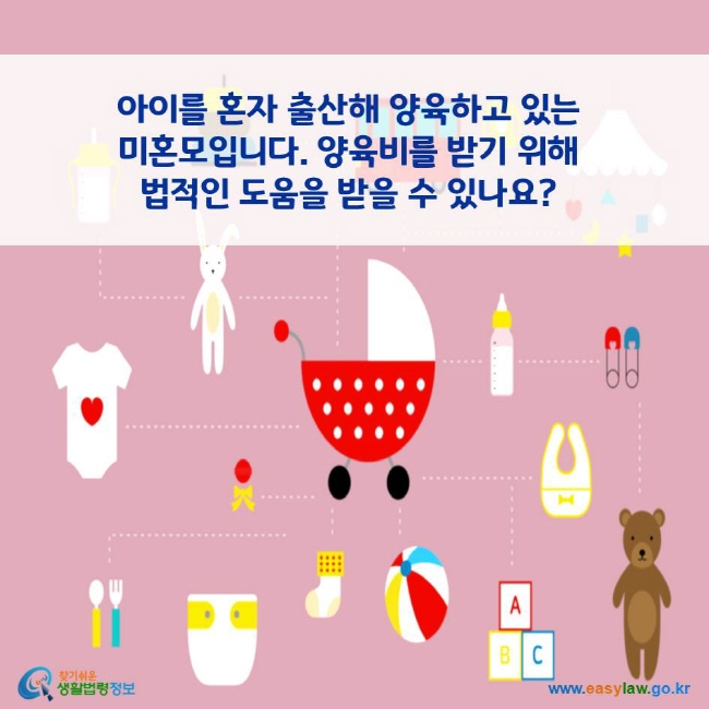 아이를 혼자 출산해 양육하고 있는 미혼모입니다. 양육비를 받기 위해 법적인 도움을 받을 수 있나요?